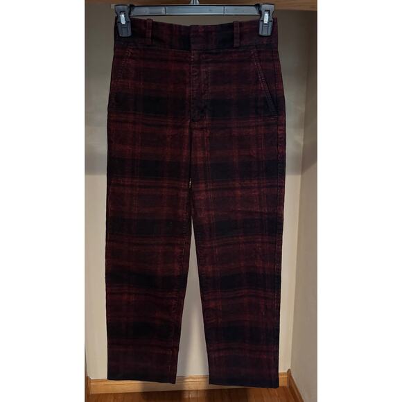AG Adriano Goldschmied The Elvie Corduroy Red Plaid High Rise Crop Trouser 27 - Picture 3 of 12